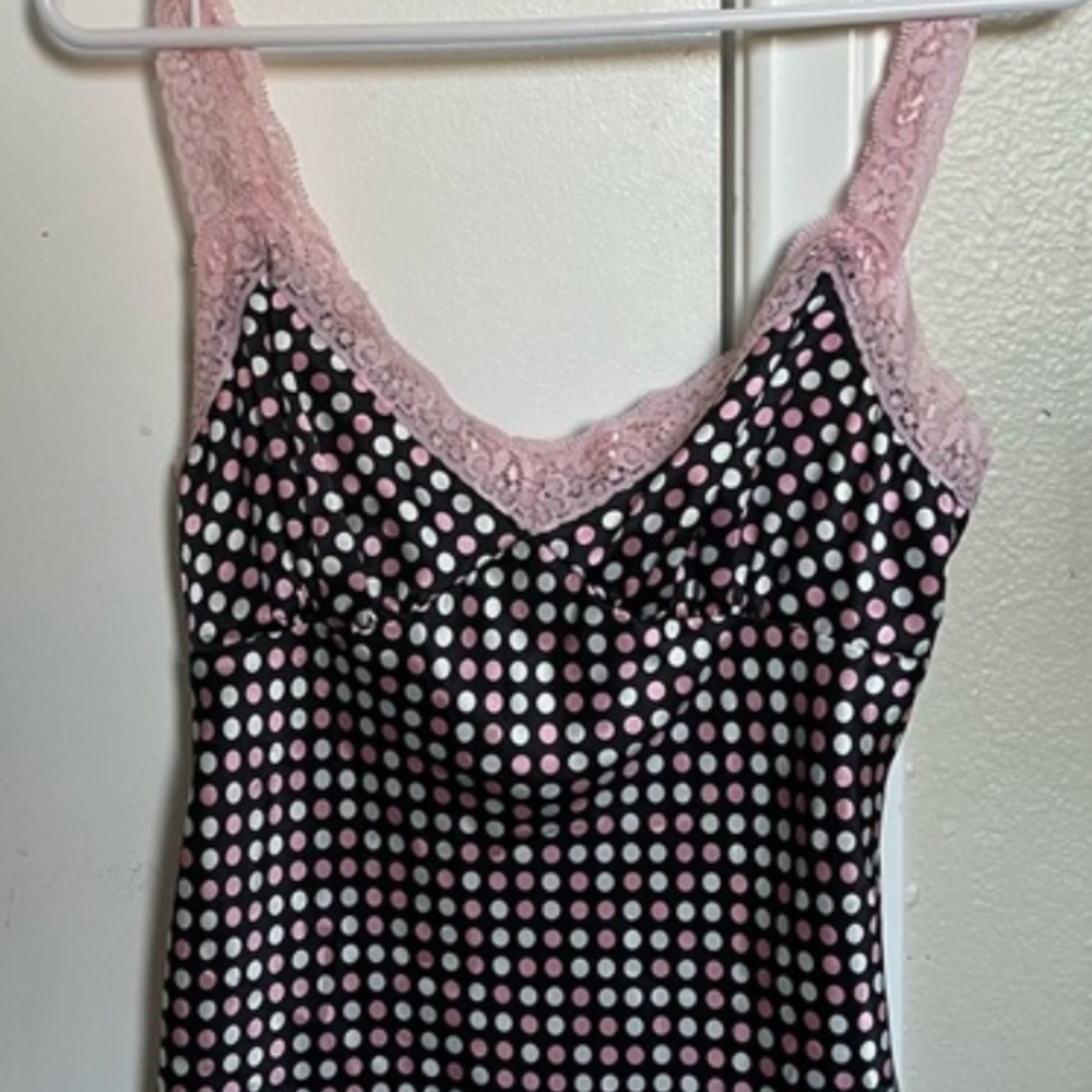 Polka Dot Lace Trim Tank Top